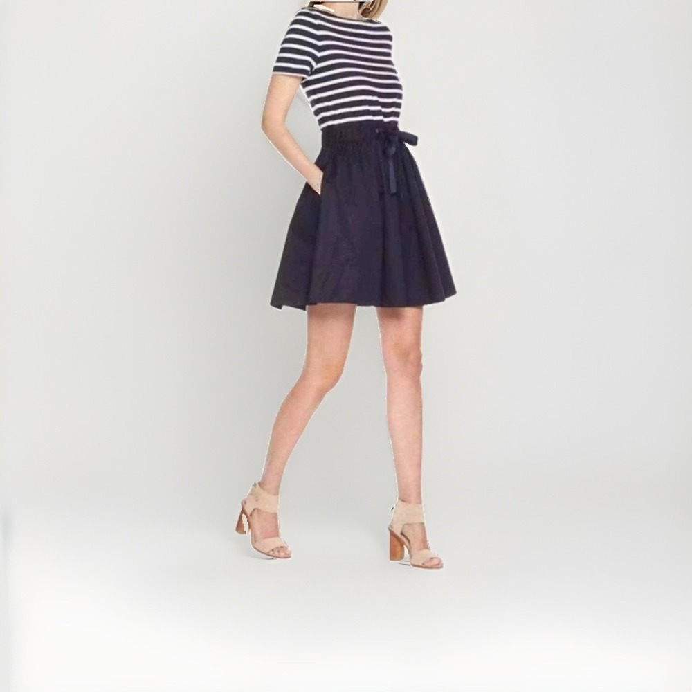 Kate Spade Broome Street Stripe Knit Mixed Media Dress Size XL Navy & White